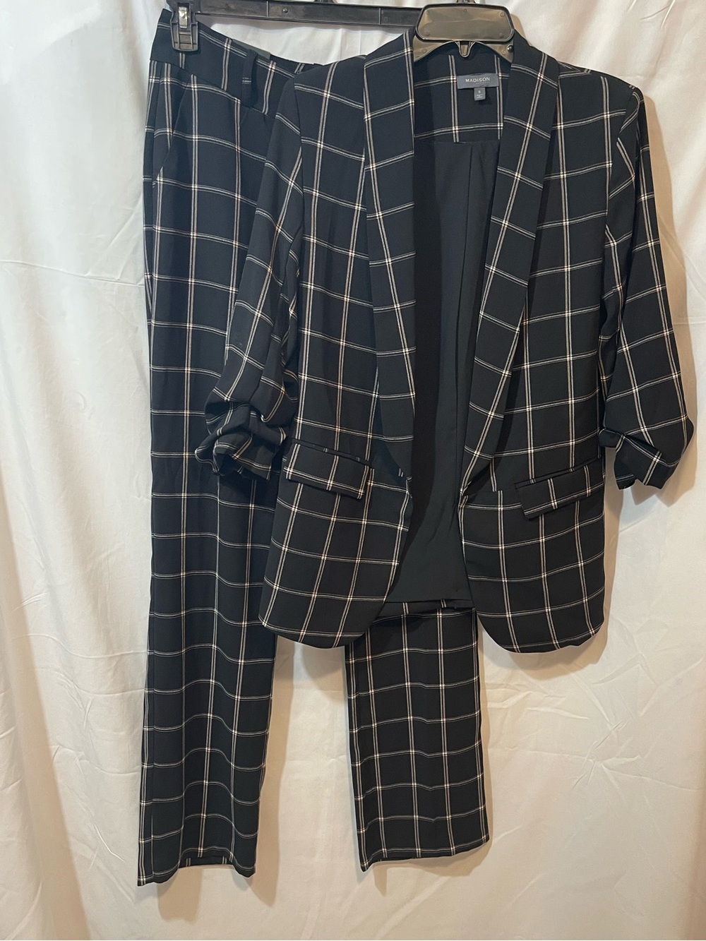 Women Madison Windowpane Blazer & Trouser Set - Black
